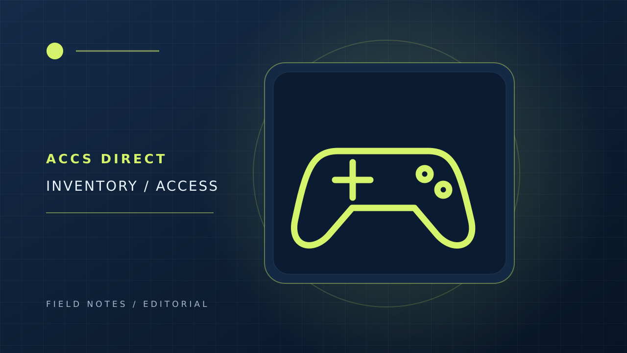 Original illustration of a controller, game inventory tiles and account lock