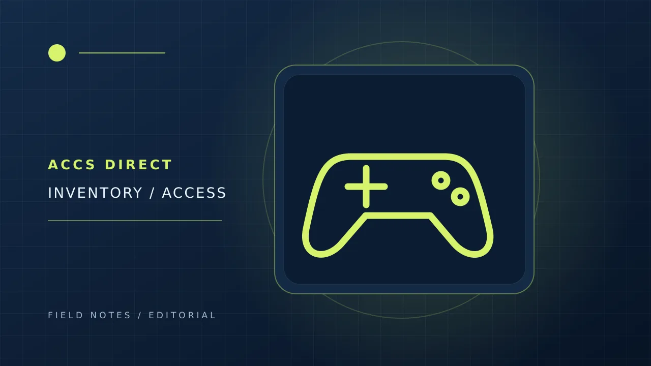 Original illustration of a controller, game inventory tiles and account lock